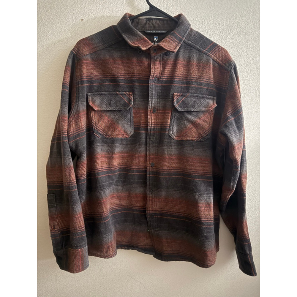 Men's KÜHL Lightweight Shirt Jacket L Brown Gray Striped